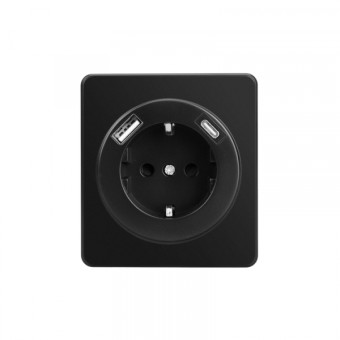 KRANZ ROUND Розетка 1-ая с/з с/у з/ш 16А с USB A+C быстрой зарядки 5В/3А оникс, с 1-пост. рамкой KRANZ ROUND Розетка 1-ая с/з с/у з/ш 16А с USB A+C быстрой зарядки 5В/3А оникс, с 1-пост. рамкой