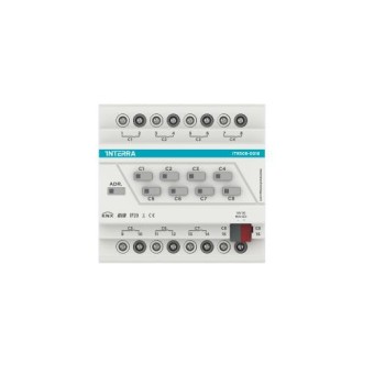 Многофункциональный релейный модуль KNX, 8-канальный, 8DO 16А/230В~, управление жалюзи и 2-трубными фанкойлами, логические функции, счетчик рабочего времени, ручное управление, LED индикация, на DIN рейку, 6ТЕ