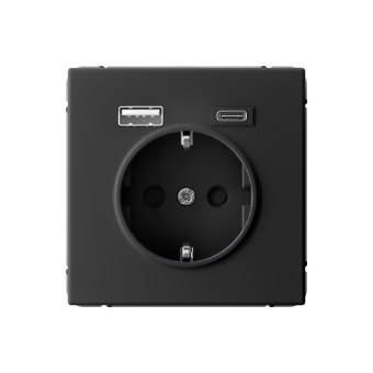 GAL001032 РОЗЕТКА 16А с 2 USB A+C, 5В-2,4А-3,0А, 2х5В-1,5А, механизм, КАРБОН 