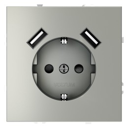 VLS040405 Розетка S70,с зарядкой USB A+A, 3.2А, USB type-A 5V, Электр. с USB, двойная, цвет - сталь