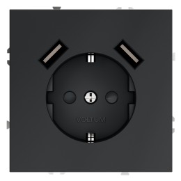 VLS040407 Розетка S70,с зарядкой USB A+A, 3.2А, USB type-A 5V, Электр. с USB, двойная, цвет - графит