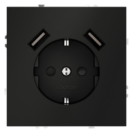 VLS040408 Розетка S70,с зарядкой USB A+A, 3.2А, USB type-A 5V, Электр. с USB, двойная, цвет - черный матовый