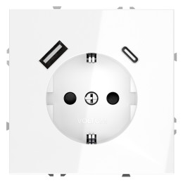 VLS040501 Розетка S70,с зарядкой USB A+C, 3.2А, USB type-C 5V, USB type-A 5V, Электр. с USB, двойная, цвет - белый глянцевый