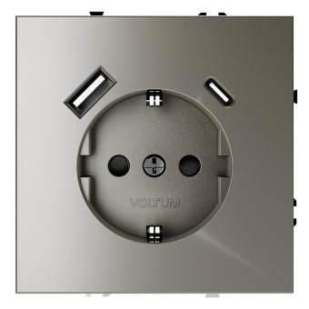 VLS040504 Розетка S70,с зарядкой USB A+C, 3.2А, USB type-C 5V, USB type-A 5V, Электр. с USB, двойная, цвет - шелк
