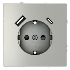 VLS040505 Розетка S70,с зарядкой USB A+C, 3.2А, USB type-C 5V, USB type-A 5V, Электр. с USB, двойная, цвет - сталь VLS040505 Розетка S70,с зарядкой USB A+C, 3.2А, USB type-C 5V, USB type-A 5V, Электр. с USB, двойная, цвет - сталь