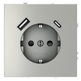 VLS040505 Розетка S70,с зарядкой USB A+C, 3.2А, USB type-C 5V, USB type-A 5V, Электр. с USB, двойная, цвет - сталь