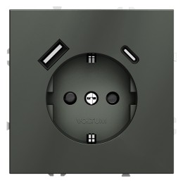 VLS040506 Розетка S70,с зарядкой USB A+C, 3.2А, USB type-C 5V, USB type-A 5V, Электр. с USB, двойная, цвет - титан