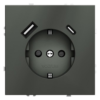 VLS040506 Розетка S70,с зарядкой USB A+C, 3.2А, USB type-C 5V, USB type-A 5V, Электр. с USB, двойная, цвет - титан