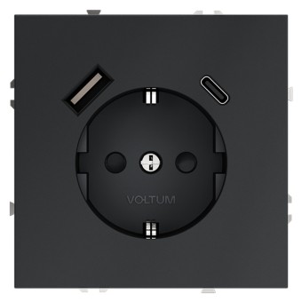 VLS040507 Розетка S70,с зарядкой USB A+C, 3.2А, USB type-C 5V, USB type-A 5V, Электр. с USB, двойная, цвет - графит