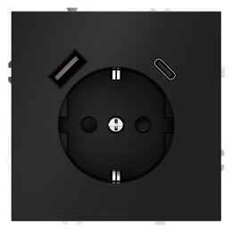 VLS040508 Розетка S70,с зарядкой USB A+C, 3.2А, USB type-C 5V, USB type-A 5V, Электр. с USB, двойная, цвет - черный матовый