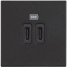 Розетка зарядное устройство USB 2 разъёма тип - C/тип - C 3000мА - 2 модуля. Цвет Чёрный. Bticino серия CLASSIA. RG4286C2 Розетка зарядное устройство USB 2 разъёма тип - C/тип - C 3000мА - 2 модуля. Цвет Чёрный. Bticino серия CLASSIA. RG4286C2