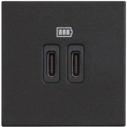 Розетка зарядное устройство USB 2 разъёма тип - C/тип - C 3000мА - 2 модуля. Цвет Чёрный. Bticino серия CLASSIA. RG4286C2