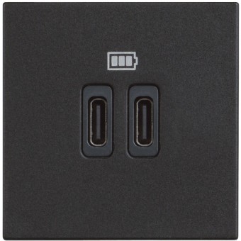 Розетка зарядное устройство USB 2 разъёма тип - C/тип - C 3000мА - 2 модуля. Цвет Чёрный. Bticino серия CLASSIA. RG4286C2