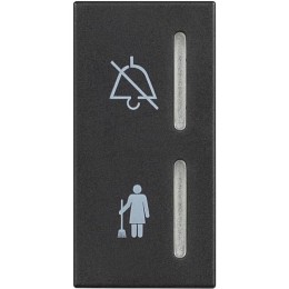 Выключатель/переключатель гостиничный "Не беспокоить/Убрать номер" одноклавишный двухкнопочый на 2 направления(проходной) 10А с индикацией - 1 модуль. Цвет Чёрный. Bticino серия CLASSIA. RG4373H