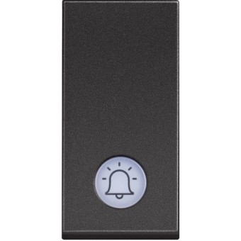 Выключатель одноклавишный кнопочный 10А с подсветкой и символом "звонок" - 1 модуль. Цвет Чёрный. Bticino серия CLASSIA. RG4042V230