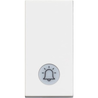 Выключатель одноклавишный кнопочный 10А с подсветкой и символом "звонок" - 1 модуль. Цвет Белый. Bticino серия CLASSIA. RW4042V230