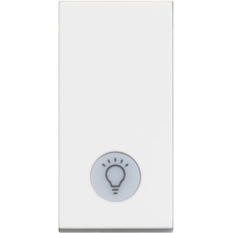 Выключатель кнопочный одноклавишный с подсветкой и символом "лампа" 10А - 1 модуль. Цвет Белый. Bticino серия CLASSIA. RW4043