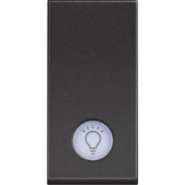 Выключатель кнопочный одноклавишный с подсветкой и символом "лампа" 10А - 1 модуль. Цвет Чёрный. Bticino серия CLASSIA. RG4043