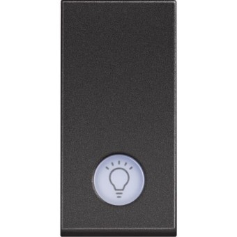 Выключатель кнопочный одноклавишный с подсветкой и символом "лампа" 10А - 1 модуль. Цвет Чёрный. Bticino серия CLASSIA. RG4043
