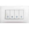 Выключатель четырёх клавишный 10А с подсветкой и символами "свет/вентилятор/обогрев/котёл" - 4 модуля. Цвет Белый. Bticino серия CLASSIA. RW4001B4