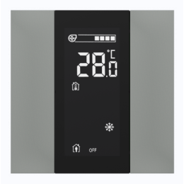 Выключатель / комнатный контроллер с ЖК-дисплеем iSwitch+ 2-кнопочный, встроенные датчики температуры, влажности, освещенности, LED индикация, 2 унив. входа, с BCU, материал пластик, цвет антрацит (серый) матовый