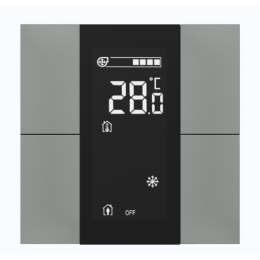 Выключатель / комнатный контроллер с ЖК-дисплеем iSwitch+ 4-кнопочный, встроенные датчики температуры, влажности, освещенности, LED индикация, 2 унив. входа, с BCU, материал пластик, цвет антрацит (серый) матовый