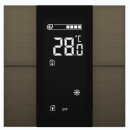 Выключатель / комнатный контроллер с ЖК-дисплеем iSwitch+ 4-кнопочный, встроенные датчики температуры, влажности, освещенности, LED индикация, 2 унив. входа, с BCU, материал анодированный алюминий, шлифованный, цвет бронза