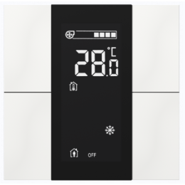 Выключатель / комнатный контроллер с ЖК-дисплеем iSwitch+ 4-кнопочный, встроенные датчики температуры, влажности, освещенности, LED индикация, 2 унив. входа, с BCU, материал пластик, цвет белый глянцевый