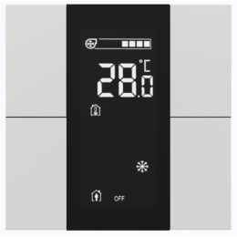 Выключатель / комнатный контроллер с ЖК-дисплеем iSwitch+ 4-кнопочный, встроенные датчики температуры, влажности, освещенности, LED индикация, 2 унив. входа, с BCU, материал пластик, цвет белый матовый