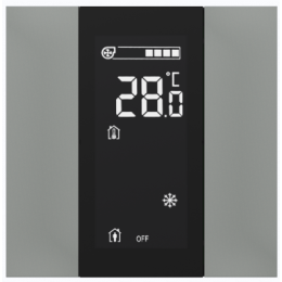 Выключатель / комнатный контроллер с ЖК-дисплеем iSwitch+ 2-кнопочный, встроенные датчики температуры, влажности, освещенности, LED индикация, 2 унив. входа, с BCU, материал пластик, цвет серый металлик