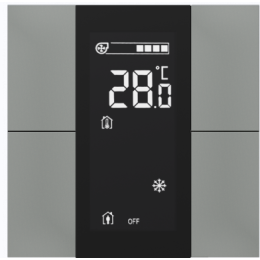 Выключатель / комнатный контроллер с ЖК-дисплеем iSwitch+ 4-кнопочный, встроенные датчики температуры, влажности, освещенности, LED индикация, 2 унив. входа, с BCU, материал пластик, цвет серый металлик