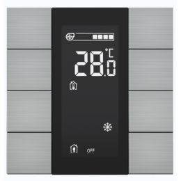 Выключатель / комнатный контроллер с ЖК-дисплеем iSwitch+ 8-кнопочный, встроенные датчики температуры, влажности, освещенности, LED индикация, 2 унив. входа, с BCU, материал алюминий, натуральный шлифованный