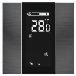 Выключатель / комнатный контроллер с ЖК-дисплеем iSwitch+ 2-кнопочный, встроенные датчики температуры, влажности, освещенности, LED индикация, 2 унив. входа, с BCU, материал нержавающая сталь полированная