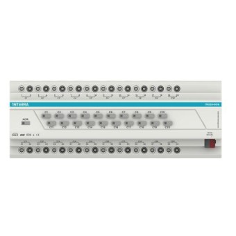 Многофункциональный релейный модуль KNX, 20-канальный, 20DO 16А/230В~, управление жалюзи и 2-трубными фанкойлами, логические функции, ручное управление, LED индикация, на DIN рейку, 15ТЕ