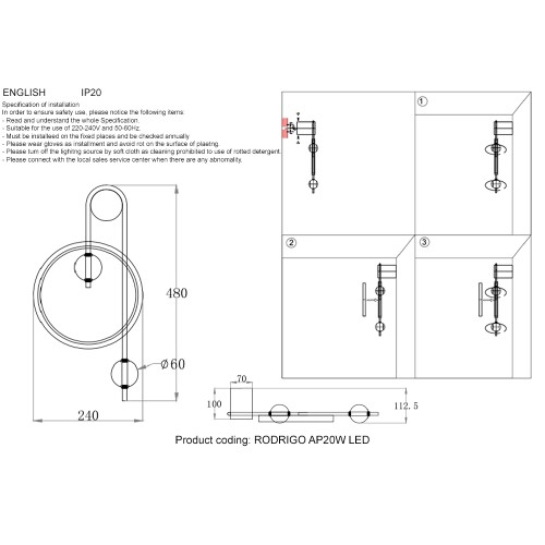 Бра Crystal lux RODRIGO AP20W LED BLACK/GOLD