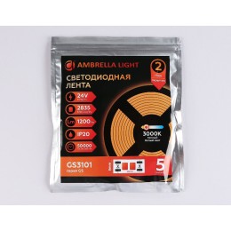 Светодиодная лента Ambrella Light LED Strip 24В 2835 10Вт/м 3000K 5м IP20 GS3101