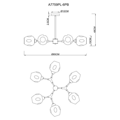 Люстра на штанге Arte Lamp Yuka Smoky A7759PL-6PB