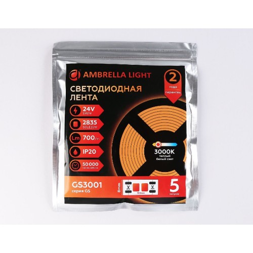 Светодиодная лента Ambrella Light LED Strip 24В 2835 6Вт/м 3000K 5м IP20 GS3001
