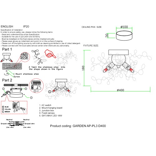 Настенный светильник Crystal Lux GARDEN AP-PL3 D400 CHROME