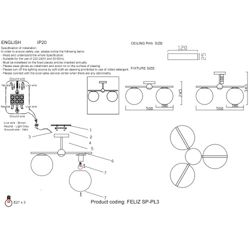 Люстра на штанге Crystal Lux FELIZ SP-PL3 BRONZE/WHITE