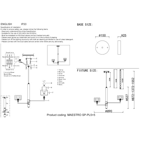 Люстра на штанге Crystal Lux MAESTRO SP-PL5+5 CHROME