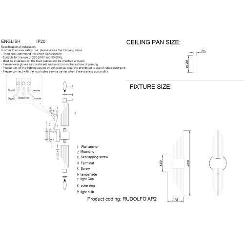 Настенный светильник Crystal Lux RUDOLFO AP2 BRASS