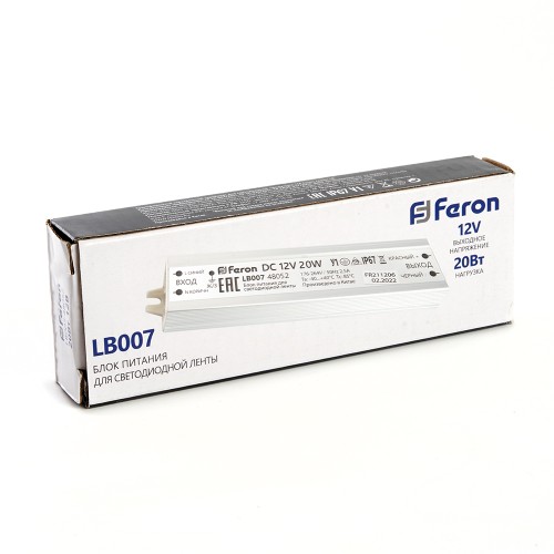 Трансформатор для светодиодной ленты Feron LB007 20Вт 12В IP67 48052
