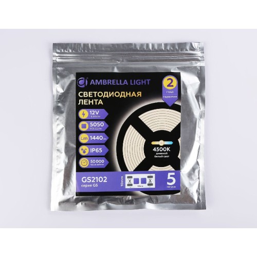 Светодиодная лента Ambrella Light LED Strip 12В 5050 14,4Вт/м 4500K 5м IP65 GS2102
