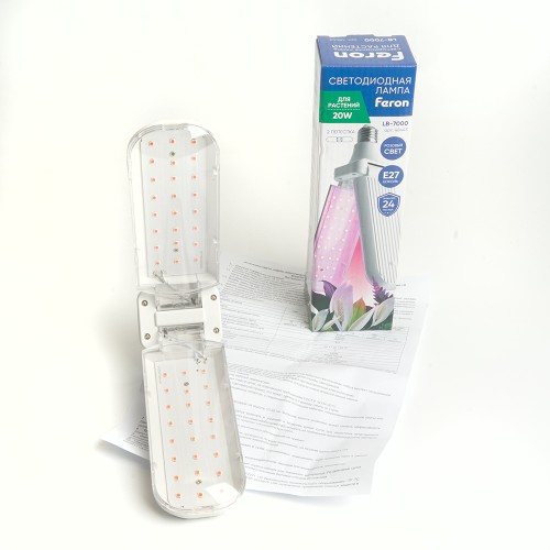 Лампа светодиодная 2-х лепестковая Feron LB-7000 E27 20W красно-синий спектр 48443