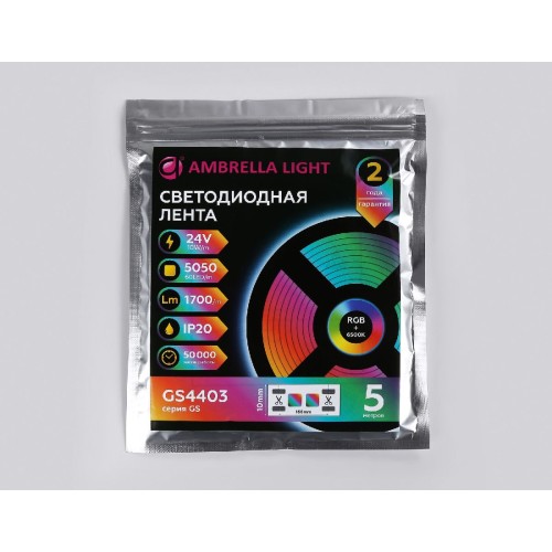 Светодиодная лента Ambrella Light LED Strip 24В 5050 10Вт/м RGBW+6500K 5м IP20 GS4403