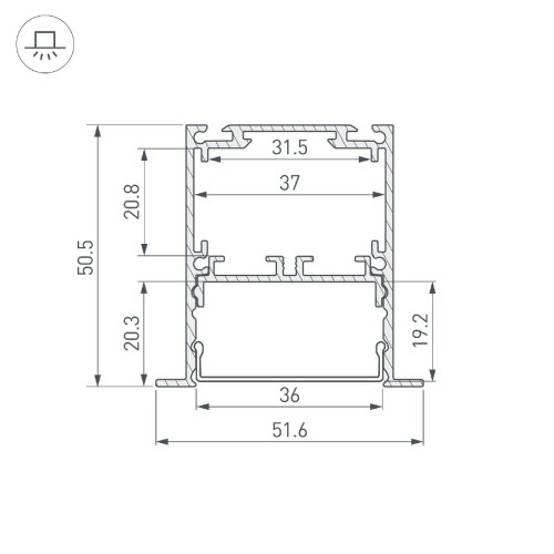 Алюминиевый профиль Arlight SL-LINIA52-3L-F-2000 ANOD 044682