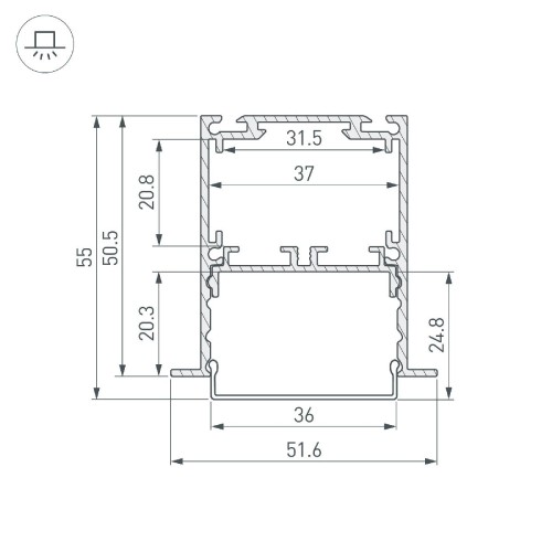Алюминиевый профиль Arlight SL-LINIA52-3L-F-2000 ANOD BLACK 044685
