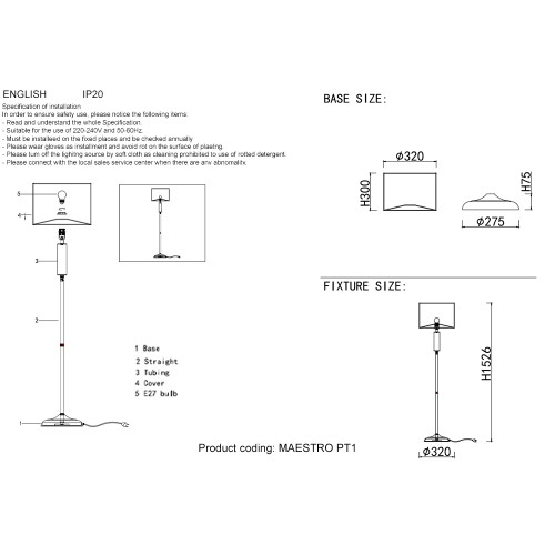 Торшер Crystal Lux MAESTRO PT1 GOLD