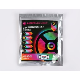Светодиодная лента Ambrella Light LED Strip 12В 5050 7,2Вт/м RGB 5м IP20 GS2201